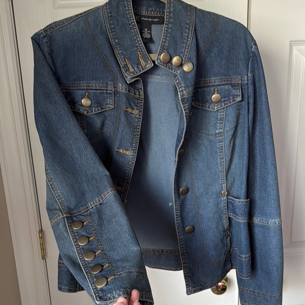 INC Women's Blue Military style Denim Jacket